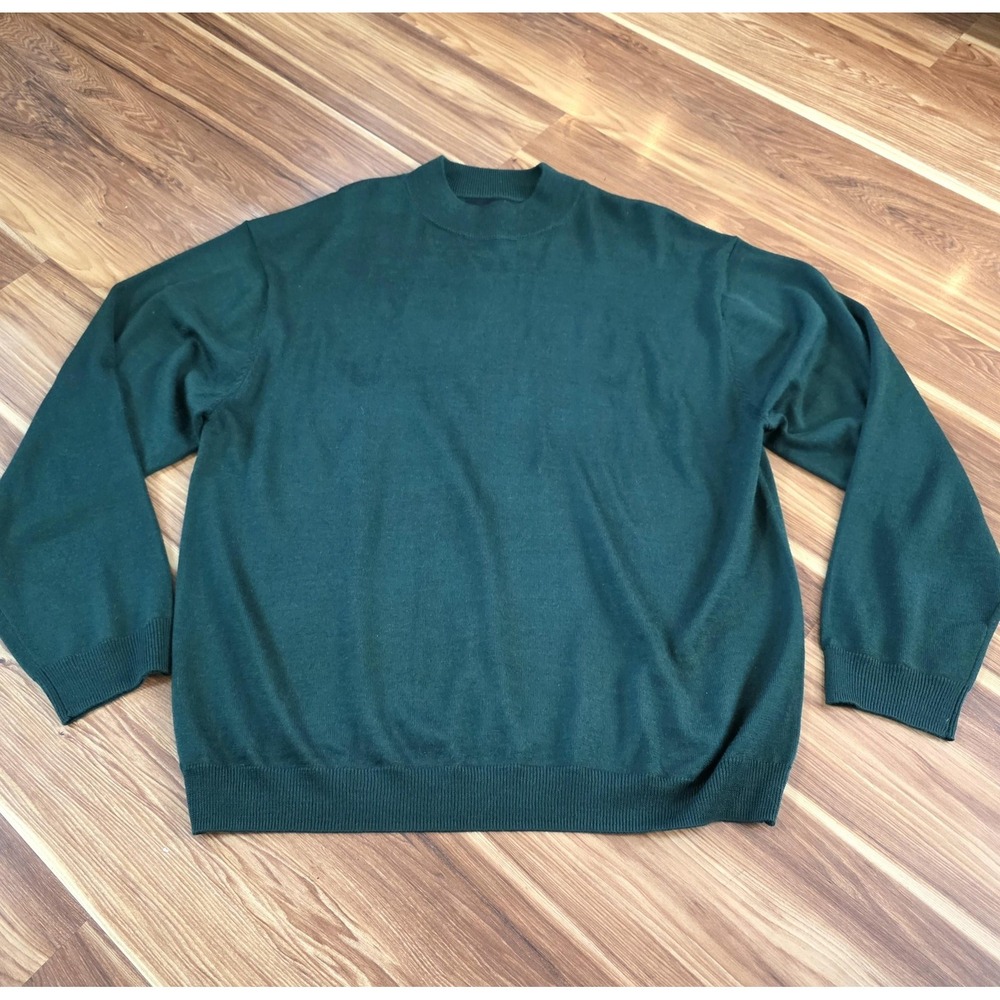 Kenneth Cole Sweater Mens Big & Tall 4XLT Green Mock Neck‎ Wool Blend Pullover